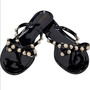 Jelly Flip Flops w/ Pearl and Bow Accents